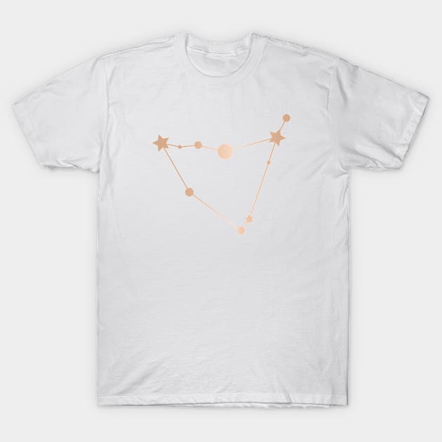 Capricorn Zodiac Constellation in Rose Gold T-Shirt by Kelly Gigi